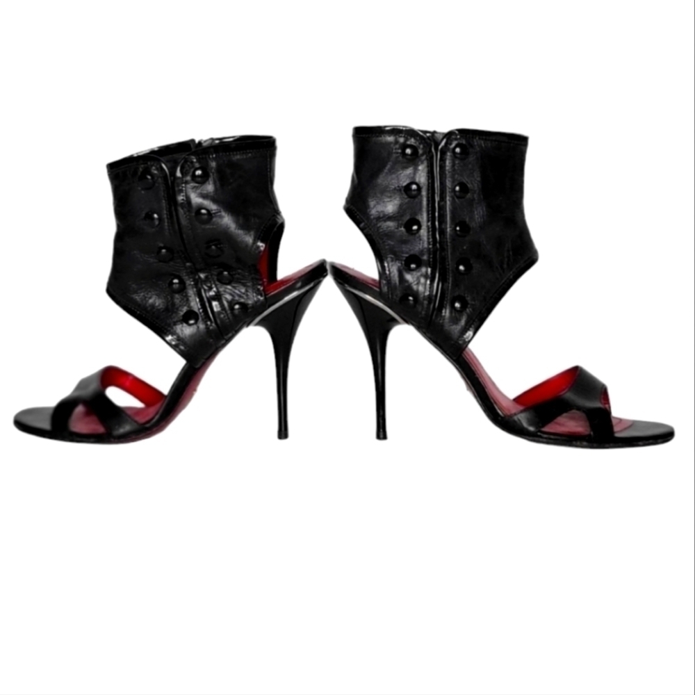 Cesare Paciotti Baddie Mob Wife Black Leather Ankle Cuff Sandals 4" Heels Size 7